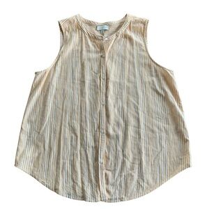 Lucky Brand | Yellow & White Sleeveless Button Down Blouse w/ Curved Hem size L